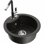 K&ouml;&ouml;givalamu koos kraaniga Mexen Diego, graniit, 48.8 cm x 48.8 cm x 16.7 cm, metallic black/gold+black/chrome v.