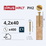 Puidukruvi, osb plaatidele Haushalt PH, 4.2 x 40 mm, kollane v., 400 tk