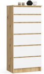 Kummut Akord Furniture Factory K60 OP0PK-6ARTBIA001, valge v./puidu v., 130 cm x 40 cm x 64 cm