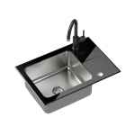 K&ouml;&ouml;givalamu koos kraaniga Steiner Hugh 116, klaas/roostevaba teras, 64 cm x 44 cm x 19 cm, h&otilde;be v./must v.