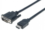 Juhe Manhattan DVI-D male, HDMI 19 pin male, 3 m, must v.