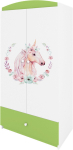 Laste riidekapp Kocot Kids Babydreams Horse, valge v./roheline v., 90 cm x 52 cm x 175.5 cm