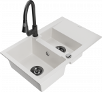 K&ouml;&ouml;givalamu koos kraaniga Mexen Gaspar White+Black, graniit, 73 cm x 47 cm x 17.7 cm, valge/must