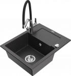 K&ouml;&ouml;givalamu koos kraaniga Mexen Enzo Black granite+Black/Chrome, graniit, 57 cm x 46 cm x 17.4 cm, black granite+black/chrome