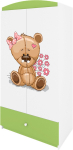 Laste riidekapp Kocot Kids Babydreams Teddybear Flowers, valge v./roheline v., 90 cm x 52 cm x 175.5 cm