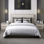 Voodi kahekohaline Kalune Design Kale, 160 x 200 cm, beež v., ilma madratsita, p&otilde;hjalippidega