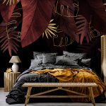 Fototapeet Artgeist Jungle and composition - red and gold leaf, 210 cm x 300 cm
