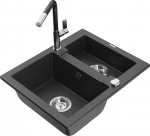 K&ouml;&ouml;givalamu koos kraaniga Mexen Carlos Black granite+Black/Chrome, graniit, 58 cm x 47 cm x 17.7 cm, black granite+black/chrome