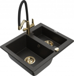 K&ouml;&ouml;givalamu koos kraaniga Mexen Carlos, graniit, 58.2 cm x 47.5 cm x 17.7 cm, metallic black/gold+black/gold v.