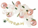 &Otilde;hupallide komplekt ovaalsed/&uuml;mmargune Happy Birthday, valge v./roosa kuld v., 36 tk
