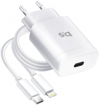Telefoni laadija BlueStar TFK-TC-1099C, USB Type C/Apple Lightning, valge v., 18 W