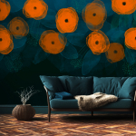 Fototapeet Artgeist Watercolour Composition - Orange Patterns On A Delicate Leaf Background, 175 cm x 250 cm