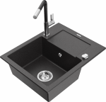 K&ouml;&ouml;givalamu koos kraaniga Mexen Enzo Black granite+Black/Chrome, graniit, 57 cm x 46 cm x 17.4 cm, black granite+black/chrome