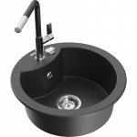 K&ouml;&ouml;givalamu koos kraaniga Mexen Diego, graniit, 48.8 cm x 48.8 cm x 16.7 cm, black granite+black/chrome v.