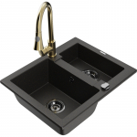 K&ouml;&ouml;givalamu koos kraaniga Mexen Carlos, graniit, 58.2 cm x 47.5 cm x 17.7 cm, metallic black/gold+gold