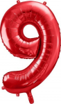 Fooliumist &otilde;hupall number PartyDeco 9, punane v.