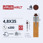 Isekeermestavad kruvid Haushalt DIN 7504K, 4.8 mm x 35 mm, 200 tk
