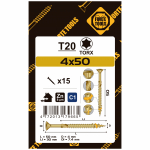 Puidukruvi, universaalsed Forte Tools TX20, 4 x 50 mm, kollane, 15 tk