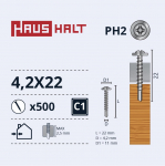 Isekeermestavad kruvid Haushalt DIN 14566, 4.2 mm x 22 mm, 500 tk