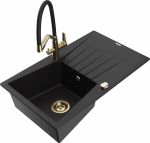 K&ouml;&ouml;givalamu koos kraaniga Mexen Cesar Black+Black/Gold, graniit, 77 cm x 47 cm x 20 cm, kuldne/must