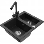 K&ouml;&ouml;givalamu koos kraaniga Mexen Carlos, graniit, 58.2 cm x 47.5 cm x 17.7 cm, metallic black/silver+black