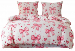 Voodipesukomplekt Hearts And Bows PEB-1049, valge v./roosa v., 70 x 80 cm, 140 x 200 cm