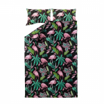 Voodipesukomplekt Domoletti Flamingo, must v./roosa v., 50 x 70 cm, 200 x 220 cm, 3 tk