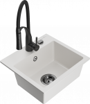 K&ouml;&ouml;givalamu koos kraaniga Mexen Milo Aster, graniit, 43.5 cm x 41 cm x 17.1 cm, valge/must