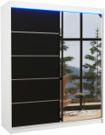 Riidekapp ADRK Caro LED, valge v./must v., 58 cm x 180 cm x 215 cm, peegliga