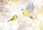 Fototapeet Artgeist Painted Tits - Bird Motif With Patterns In Yellow And Beige Tones, 70 cm x 100 cm