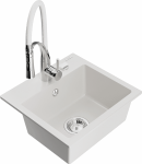 K&ouml;&ouml;givalamu koos kraaniga Mexen Milo Aster, graniit, 43.5 cm x 41 cm x 17.1 cm, valge/kroom