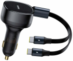 Auto laadija Baseus Enjoyment Retractable 2-in-1, 2 x USB Type C, must v., 33 W