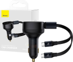 Auto laadija Baseus Enjoyment Retractable 2-in-1 C00035500111-00, 2 x USB Type C, must v., 33 W
