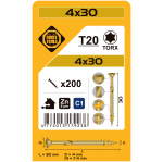 Puidukruvi, universaalsed Forte Tools TX20, 4 x 30 mm, kollane v., 200 tk