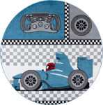 Vaip sise Ayyildiz Kids Race Car, must v./sinine v./hall v., 120 cm x 120 cm