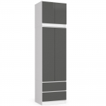 Riidekapp Akord S60, valge v./grafiit v., 60 cm x 51 cm x 234 cm