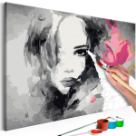 Maalimine numbrite j&auml;rgi Artgeist Black & White Portrait With A Pink Flower MA_0266, 60 x 40 cm