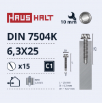 Isekeermestavad kruvid Haushalt, 6.3 mm x 25 mm, 15 tk