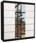 Riidekapp ADRK Bergen 200, l&auml;bipaistev v./valge v./must v., 58 cm x 200 cm x 215 cm, peegliga