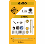 Puidukruvi, universaalsed Forte Tools TX30, 6 x 50 mm, kollane v., 100 tk