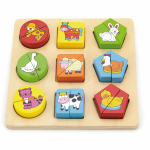 Arendav m&auml;ng VIGA Shape Block Puzzle Farm Animals, mitmev&auml;rviline, 18 tk