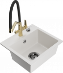 K&ouml;&ouml;givalamu koos kraaniga Mexen Milo Duo, graniit, 43.5 cm x 41 cm x 17.1 cm, valge/must/kollane