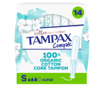 H&uuml;gieenilised tampoonid Tampax 100% Organic Cotton, Super, 14 tk