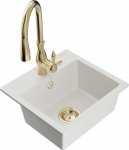 K&ouml;&ouml;givalamu koos kraaniga Mexen Milo Savita, graniit, 43.5 cm x 41 cm x 17.1 cm, kuldne/valge