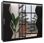 Riidekapp ADRK Sharon LED, must v., 58 cm x 250 cm x 215 cm, peegliga