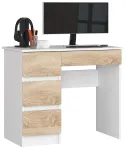 Kirjutuslaud sahtlitega Akord A-7 Left, 90 cm x 50 cm, 77 cm, valge v./sonoma tamm v.