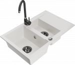 K&ouml;&ouml;givalamu koos kraaniga Mexen Gaspar White+Black, graniit, 73 cm x 47 cm x 17.7 cm, valge/must