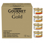 Kassi m&auml;rgtoit Gourmet Gold, veiseliha/kanaliha/kalkun, 0,085 kg x 96 tk