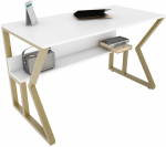 Kirjutuslaud ja riiul Kalune Design Wake 875ZNA4575, kuldne v./valge v.