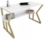 Kirjutuslaud ja riiul Kalune Design Wake 875ZNA4575, 120 cm x 60 cm, 72.8 cm, kuldne v./valge v.